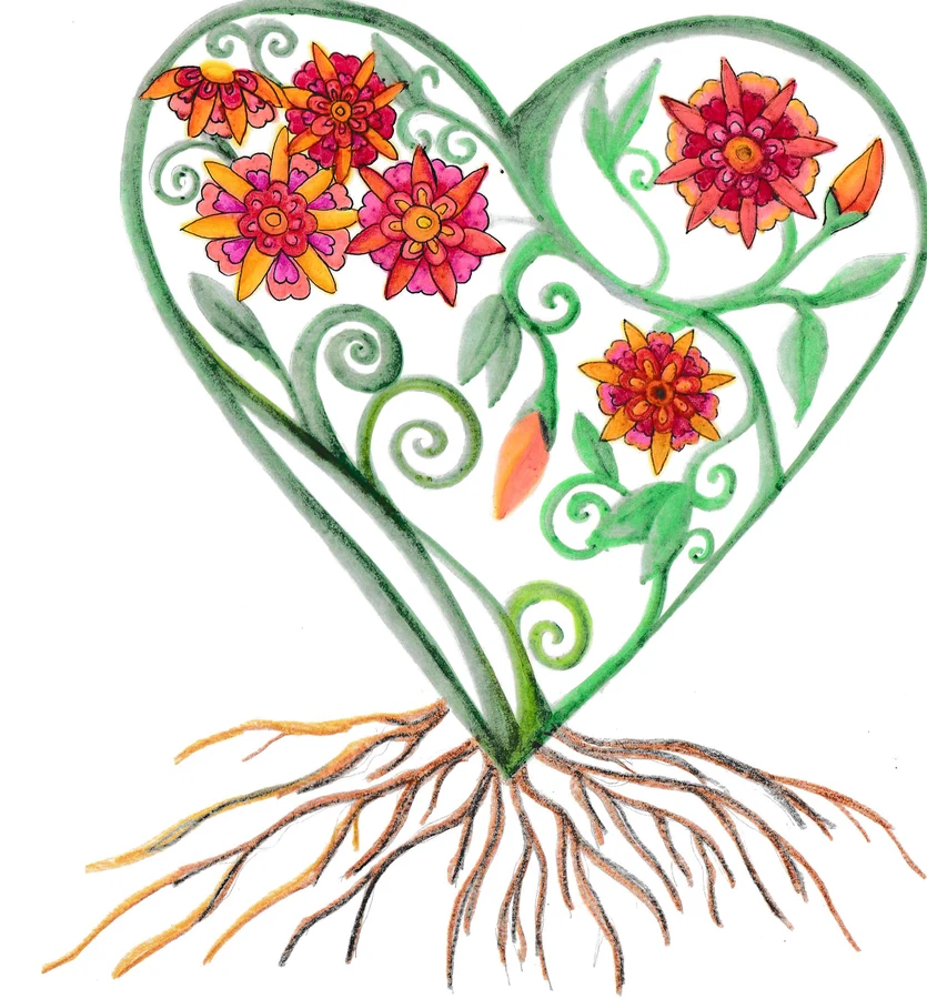 Floral heart with roots